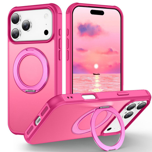 iPhone 17 Pro Max Skin-Feel Rotary Damping Bracket MagSafe Phone Case - Rose Red