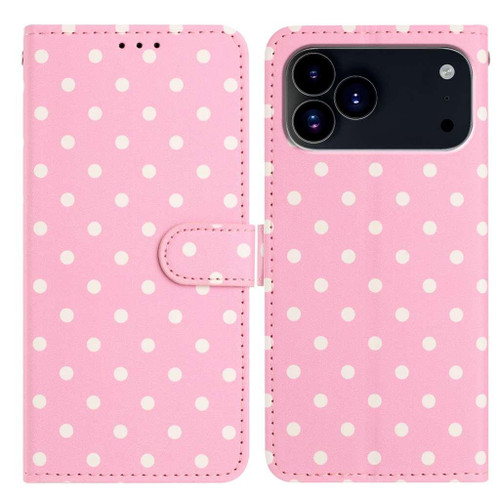 iPhone 17 Pro Max Small Dots Pattern Vegan Leather Phone Case - Pink