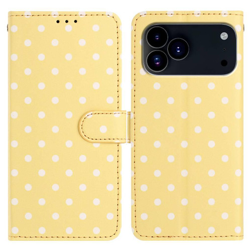 iPhone 17 Pro Max Small Dots Pattern Vegan Leather Phone Case - Yellow