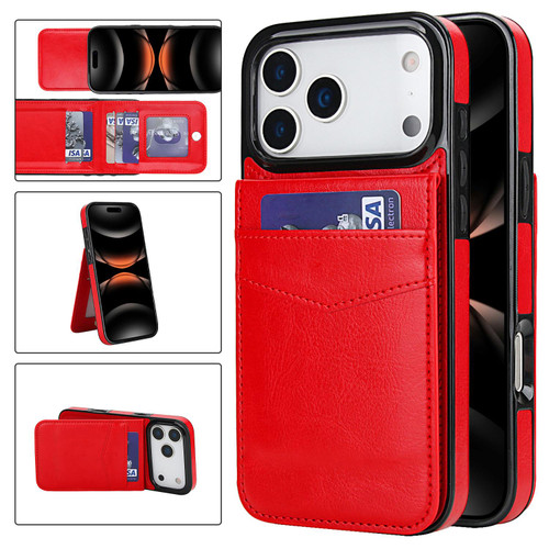 iPhone 17 Pro Max Solid Color Card Slots Bracket PU Phone Case - Red