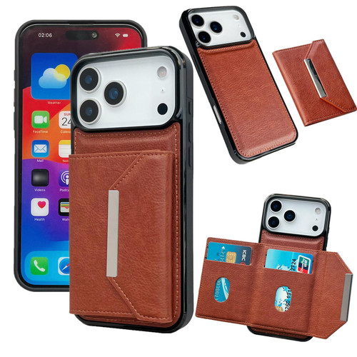 iPhone 17 Pro Max Solid Color Metal Buckle Card Slots Bag Phone Case - Brown