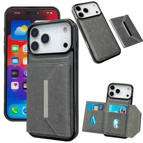 iPhone 17 Pro Max Solid Color Metal Buckle Card Slots Bag Phone Case - Grey