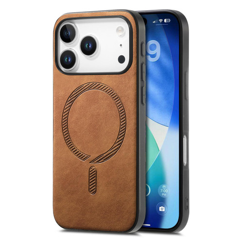 iPhone 17 Pro Max Solid Color Retro Magsafe PU Back Cover Phone Case - Brown
