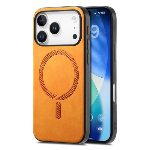iPhone 17 Pro Max Solid Color Retro Magsafe PU Back Cover Phone Case - Yellow