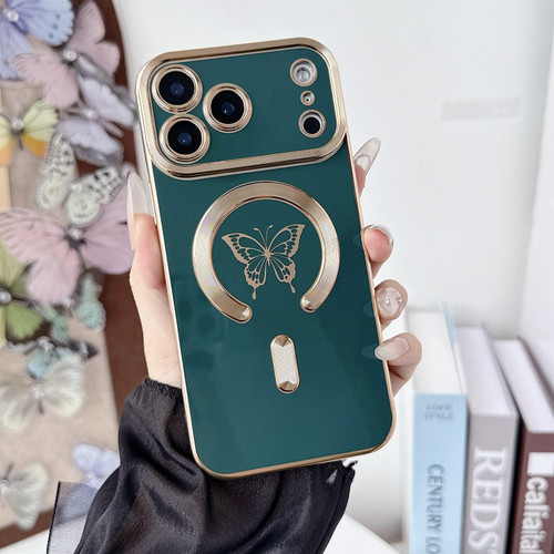 iPhone 17 Pro Max Solid Color Side Electroplating Butterfly MagSafe TPU Phone Case - Green