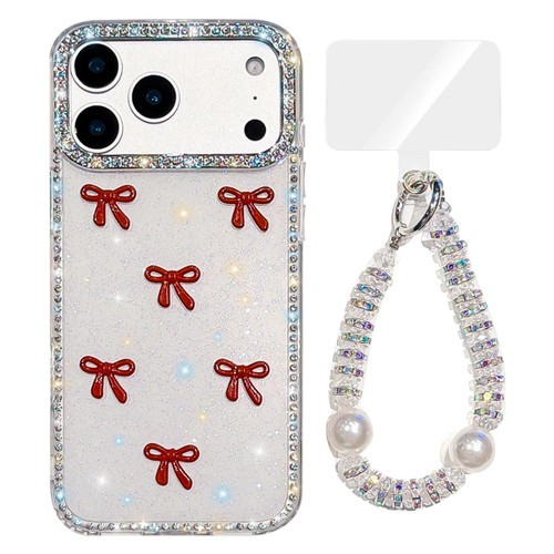 iPhone 17 Pro Max Sparkling IMD Colorful Bow Phone Case with Bracelet - Glitter White