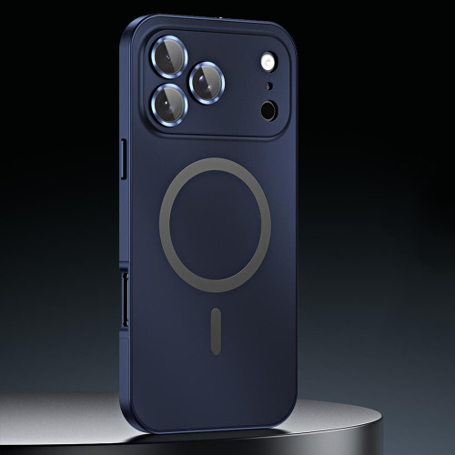 iPhone 17 Pro Max Spring Buckle MagSafe Magnetic Metal Phone Case - Blue