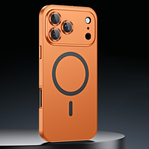 iPhone 17 Pro Max Spring Buckle MagSafe Magnetic Metal Phone Case - Orange