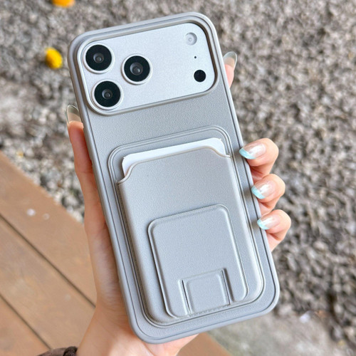 iPhone 17 Pro Max Square Folding Card Bag Holder Phone Case - Grey