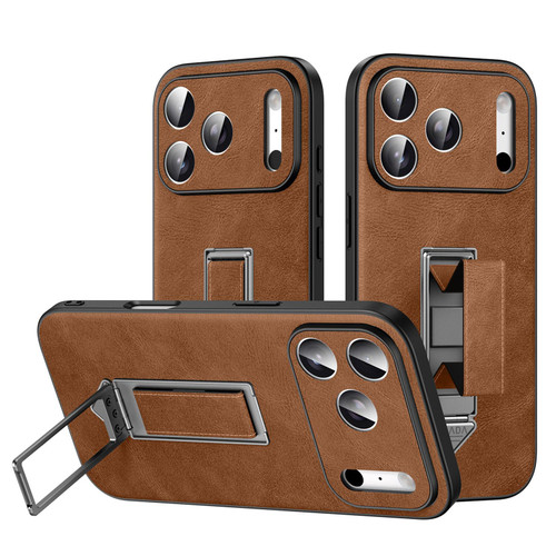 iPhone 17 Pro Max SULADA Wristband Hidden Metal Holder Faux Leather Phone Case - Brown