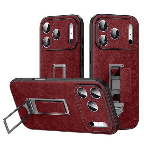 iPhone 17 Pro Max SULADA Wristband Hidden Metal Holder Faux Leather Phone Case - Red