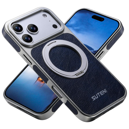 iPhone 17 Pro Max Suteni G6 Crazy Horse Texture Electroplated 360 Rotation Holder Magnetic Phone Case - Blue