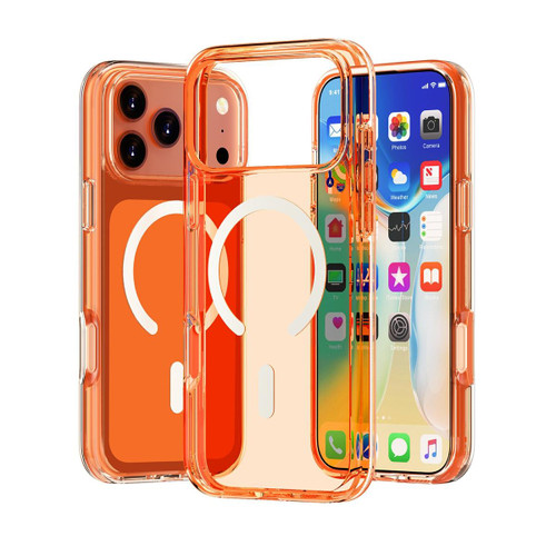 iPhone 17 Pro Max Terminator Style Glitter Powder MagSafe Magnetic Phone Case - Transparent Orange