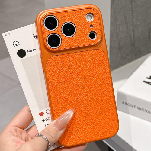 iPhone 17 Pro Max Transforms Into 17 Series Large Window Frosted Lychee Texture Phone Case - Orange