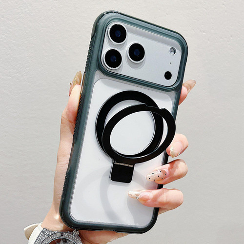 iPhone 17 Pro Max Translucent Edge Transparency Metal Holder MagSafe Phone Case - Black