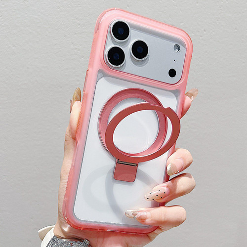 iPhone 17 Pro Max Translucent Edge Transparency Metal Holder MagSafe Phone Case - Pink