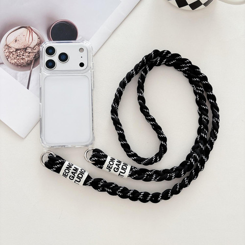 iPhone 17 Pro Max Transparent Acrylic Shockproof Phone Case with Crossbody Lanyard - Black
