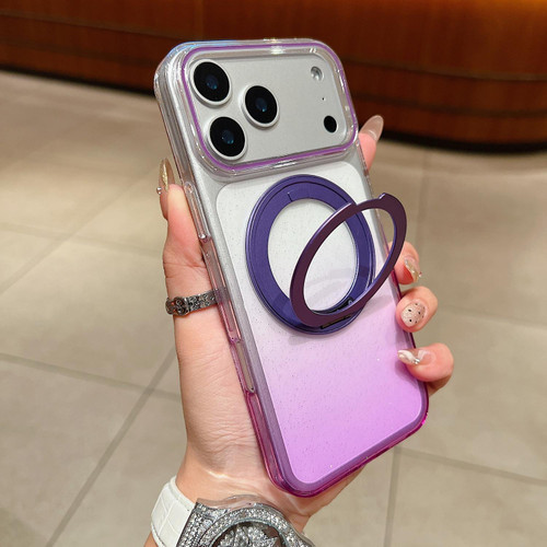 iPhone 17 Pro Max Transparent Gradient 360 Degree Rotation Holder MagSafe Phone Case - Purple