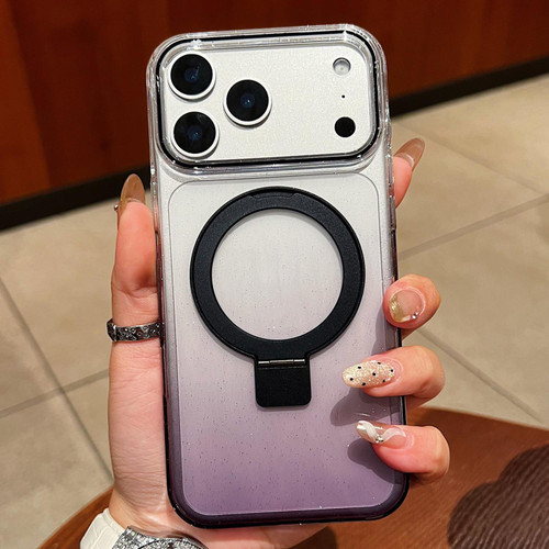 iPhone 17 Pro Max Transparent Gradient Metal Ring Holder MagSafe Phone Case - Black