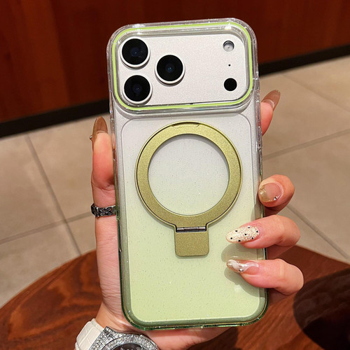 iPhone 17 Pro Max Transparent Gradient Metal Ring Holder MagSafe Phone Case - Green