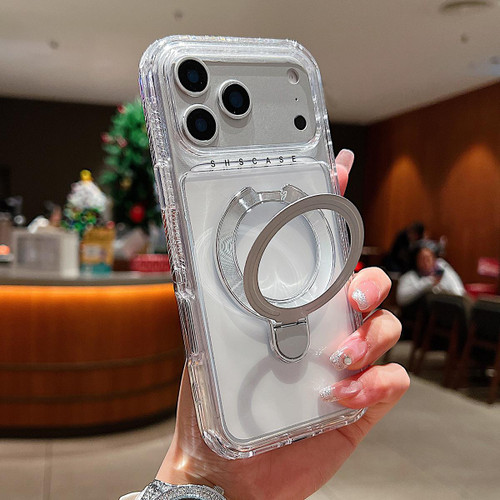 iPhone 17 Pro Max Transparent Pivot Metal Holder Magnetic Phone Case - Silver