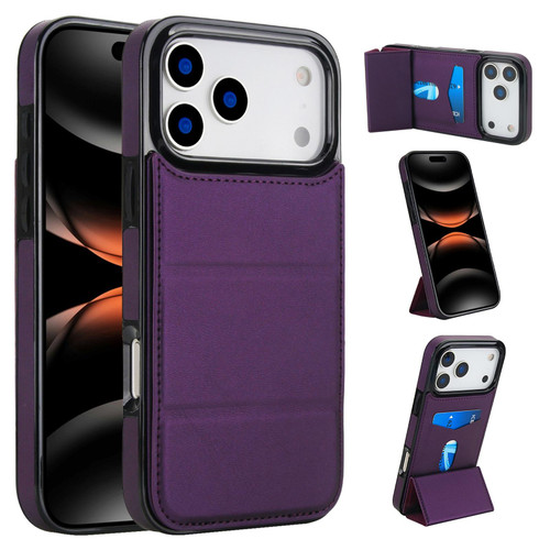 iPhone 17 Pro Max Tri-fold Holder Leather Phone Case with Card Slot - Dark Purple