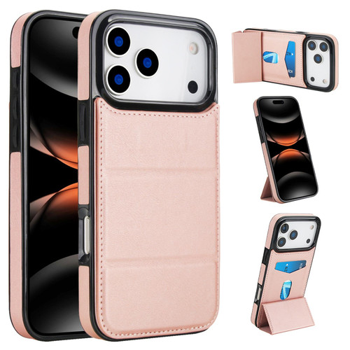 iPhone 17 Pro Max Tri-fold Holder Leather Phone Case with Card Slot - Rose Gold