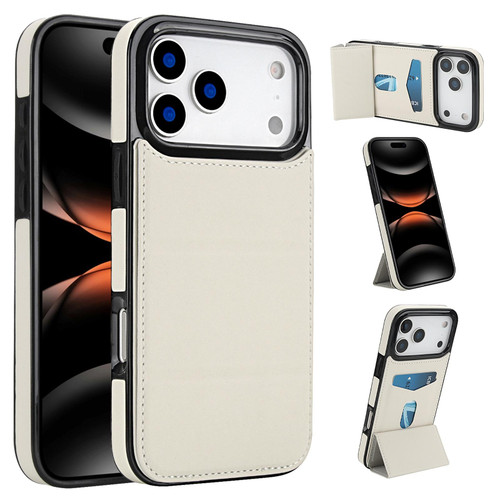 iPhone 17 Pro Max Tri-fold Holder Leather Phone Case with Card Slot - White