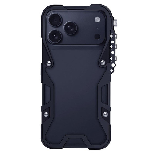 iPhone 17 Pro Max Trigger Design Hollow Metal Frame Phone Case with Lanyard - Black