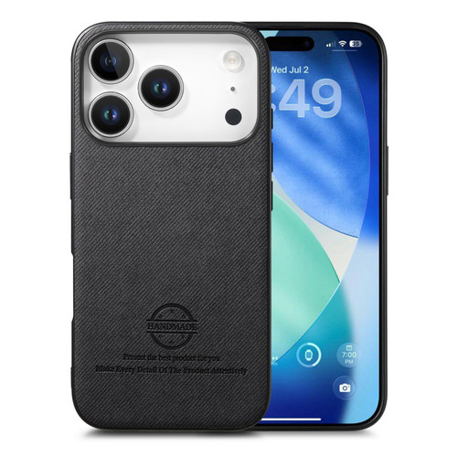 iPhone 17 Pro Max Twill Fabric Leather Skin Back Phone Case - Black