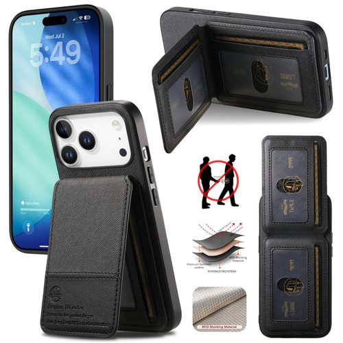iPhone 17 Pro Max Twill Fabric Leather Vertical Flip RFID Card Bag Phone Case - Black