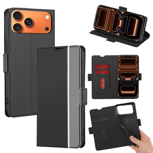 iPhone 17 Pro Max Twill Texture Side Button Leather Phone Case - Black