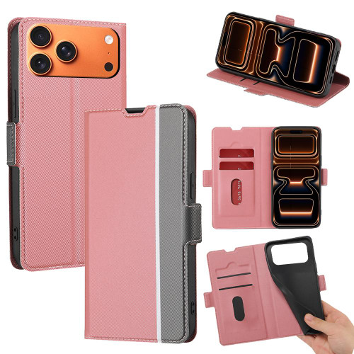 iPhone 17 Pro Max Twill Texture Side Button Leather Phone Case - Pink