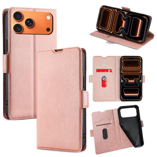 iPhone 17 Pro Max Ultra-thin Voltage Side Buckle Horizontal Flip Leather Phone Case - Rose Gold