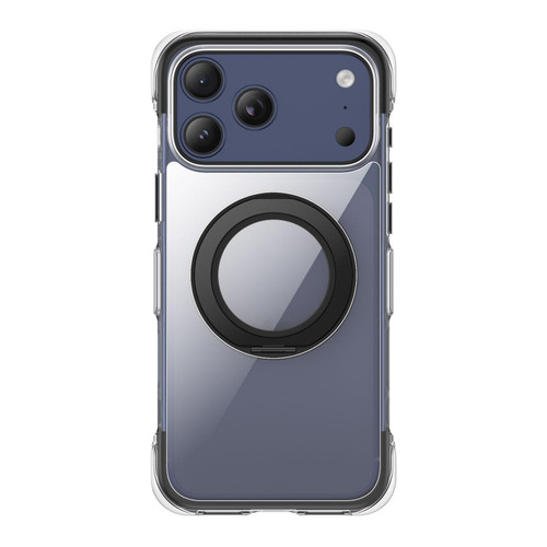 iPhone 17 Pro Max Vacuum-Sealed Transparent Airbag Magnetic Rotation Holder Acrylic Phone Case - Black