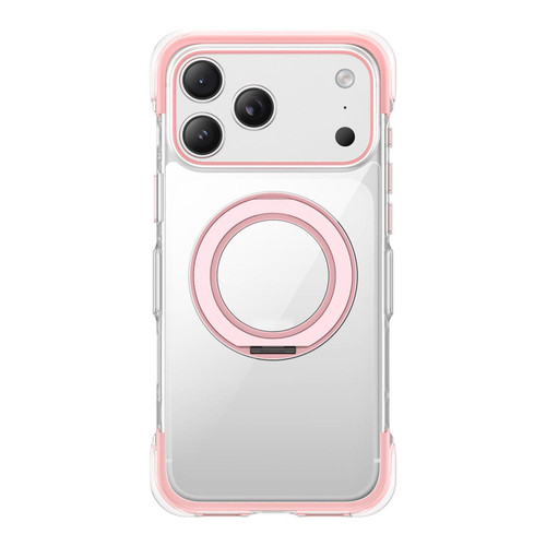iPhone 17 Pro Max Vacuum-Sealed Transparent Airbag Magnetic Rotation Holder Acrylic Phone Case - Pink