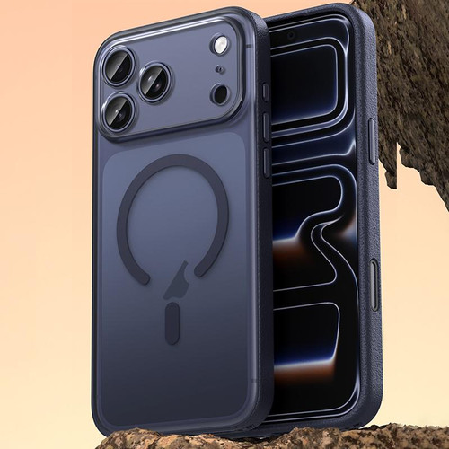 iPhone 17 Pro Max Vegan Leather Magnetic Phone Case - Deep Sea Blue