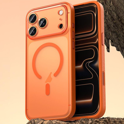 iPhone 17 Pro Max Vegan Leather Magnetic Phone Case - Orange