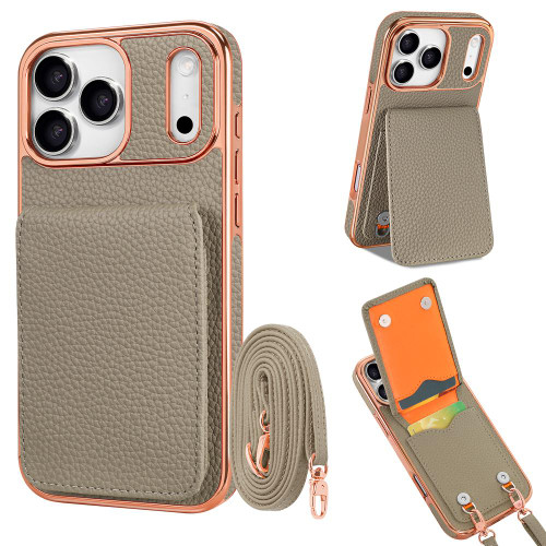 iPhone 17 Pro Max VIETAO Litchi Texture Wallet PU Phone Case with Lanyard - Grey