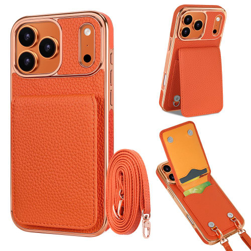 iPhone 17 Pro Max VIETAO Litchi Texture Wallet PU Phone Case with Lanyard - Orange