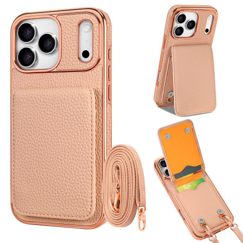 iPhone 17 Pro Max VIETAO Litchi Texture Wallet PU Phone Case with Lanyard - Pink