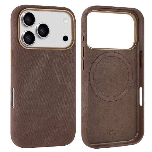 iPhone 17 Pro Max VIETAO Retro Denim Texture PU Leather MagSafe Phone Case - Brown