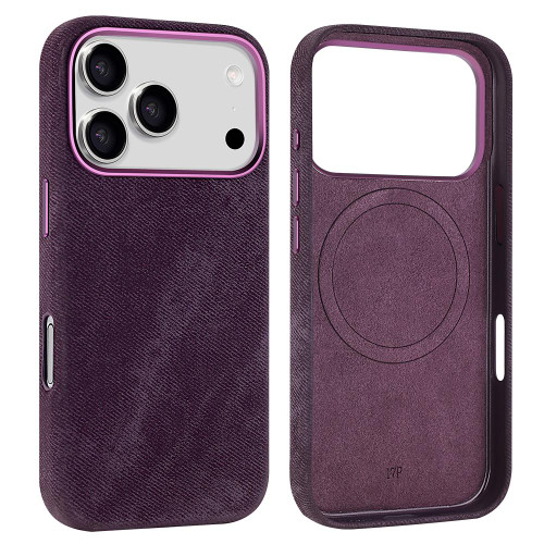 iPhone 17 Pro Max VIETAO Retro Denim Texture PU Leather MagSafe Phone Case - Dark Purple