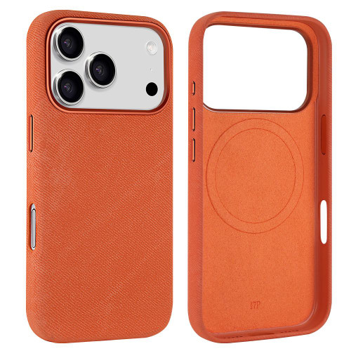 iPhone 17 Pro Max VIETAO Retro Denim Texture PU Leather MagSafe Phone Case - Orange