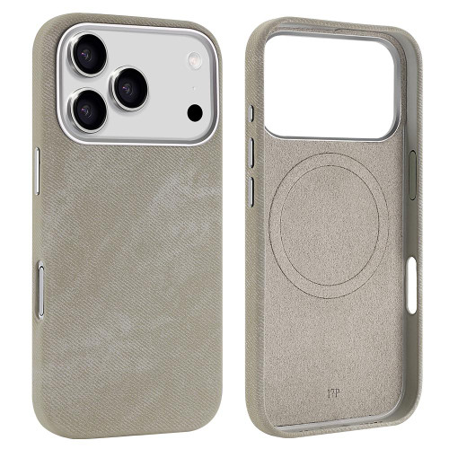iPhone 17 Pro Max VIETAO Retro Denim Texture PU Leather MagSafe Phone Case - Silver Grey