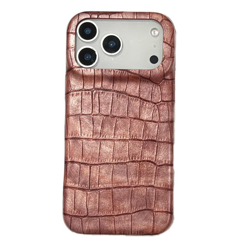iPhone 17 Pro Max Vintage Crocodile Texture Shockproof Vegan Leather Phone Case - Brown