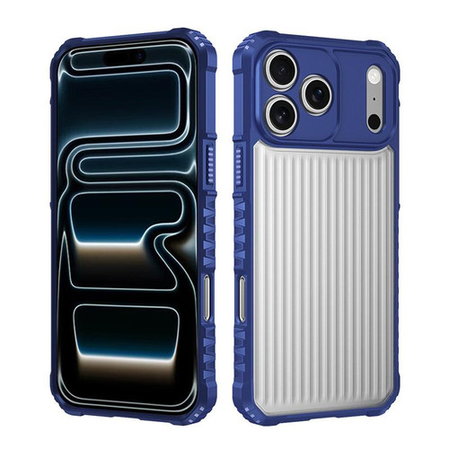iPhone 17 Pro Max War Shadow Stripe Series Airbag Frosted Shockproof Phone Case - Blue