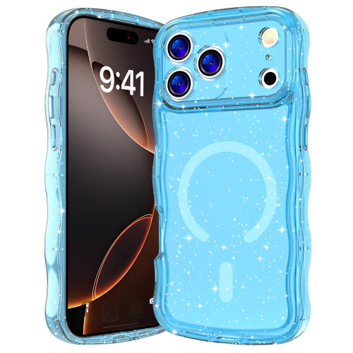 iPhone 17 Pro Max Wave Glitter MagSafe Magnetic TPU Phone Case - Transparent Blue