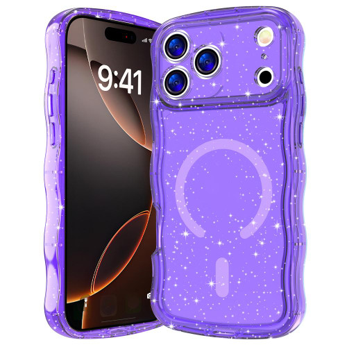 iPhone 17 Pro Max Wave Glitter MagSafe Magnetic TPU Phone Case - Transparent Purple