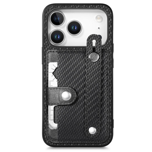 iPhone 17 Pro Max Wristband Kickstand Card Wallet Back Phone Case with Tool Knife - Black